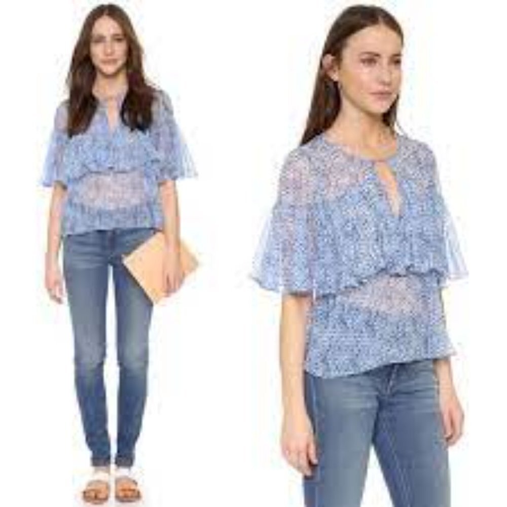 Rebecca Taylor Shibori Printed Silk Ruffle Blouse Size S